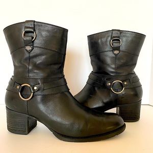 Harley Davidson Black Leather Harness Ankle Zip Heeled Boots 9